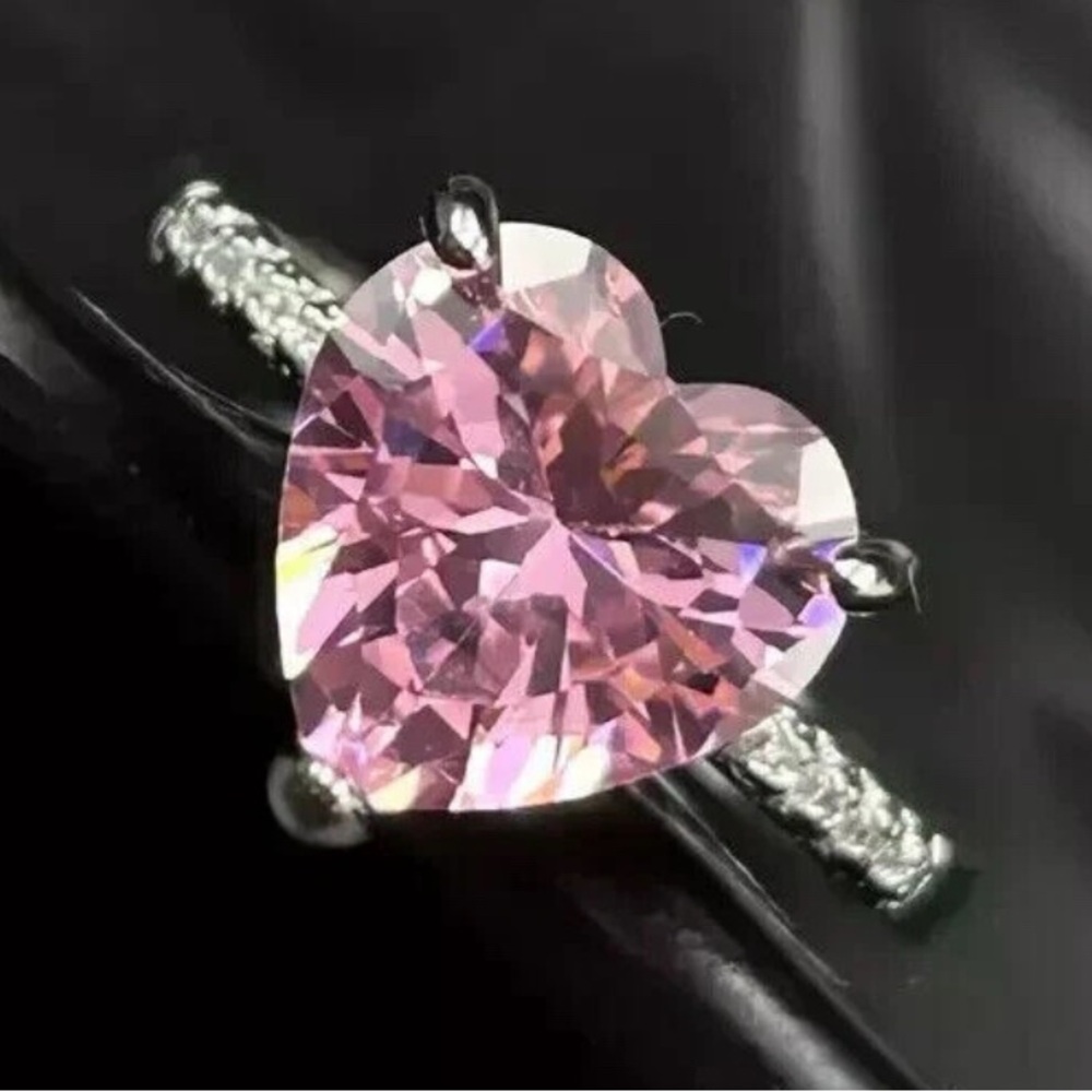 Pink Crystal Heart-Shaped Gemstone Ring Size 10 - Picture 3 of 5